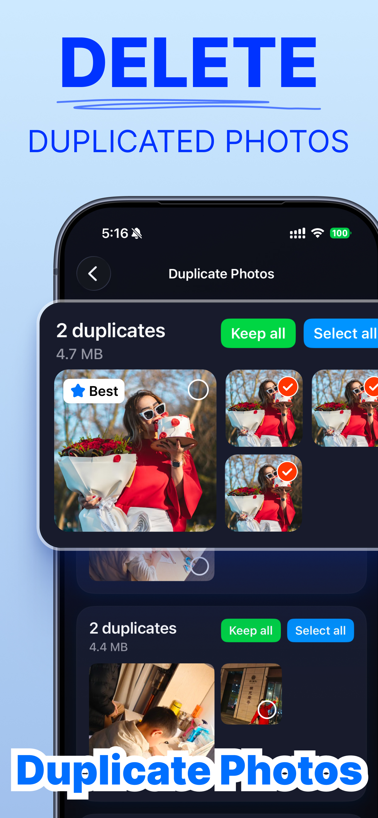 Duplicate photos screen